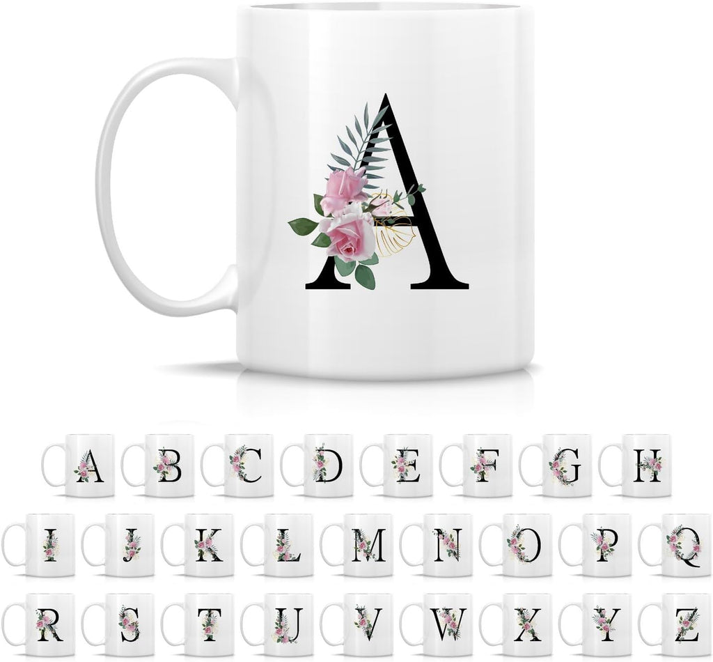 Retreez Initial A-Z Floral Botanical Bouquet Alphabet Monogrammed Monogram Mug 11 Oz Ceramic Tea Coffee Mugs - Appreciation Thank You Wedding Birthday Gifts for her friend coworker sister - A Initial