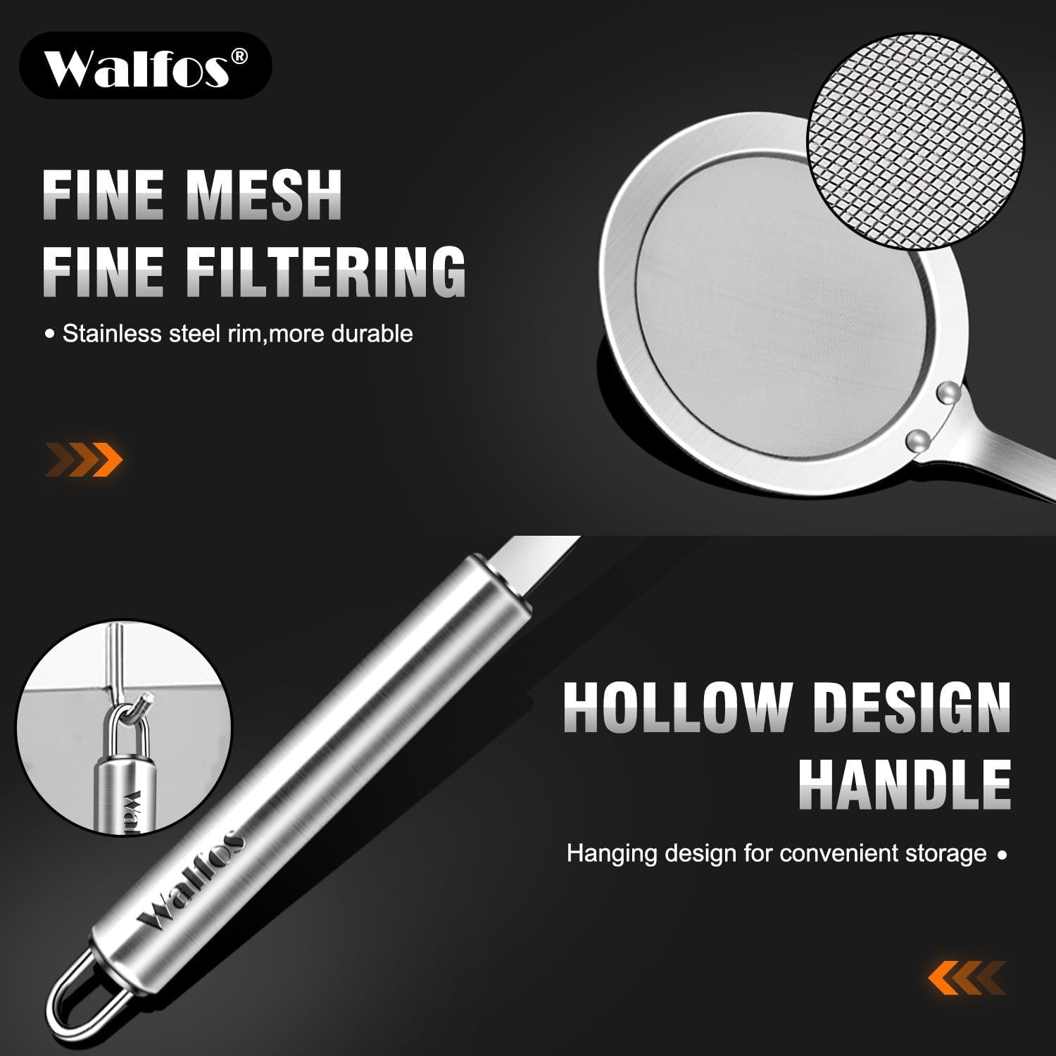 Walfos Fat Skimmer Spoon, 304 Stainless Steel Fat skimmer For Cooking, Fine Mesh Strainer, Food Strainer Fit For Separation Of The Floating Foam, Fat, Grease - Set of 2 Sise