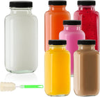 SZUAH 8 oz Glass Juice Bottles with Lids 6 Pack,Reusable Water Bottle,Juicing Bottles for Smoothies, Milk, Storage, Small and portable(240ml，Set of 6)