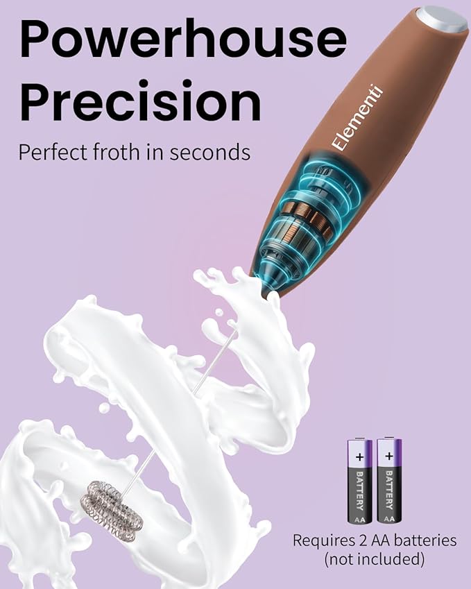 Elementi Milk Frother Wand - Easy to Use Handheld Electric Stirrer for Powder Drinks, Durable & Powerful Coffee Whisk & Protein Powder Mixer Wand, Hand Frother, Coffee Stirrers Electric Mini (Mocha)