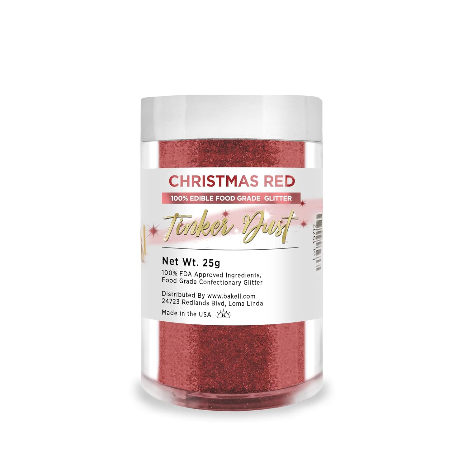 BAKELL Christmas Red Edible Glitter, 25 Grams | TINKER DUST Edible Glitter | KOSHER Certified | 100% Edible Glitter | Cakes, Cupcakes, Cake Pops, Drinks, Dessert Vegan Glitter & Dusts (25g, Christmas Red)