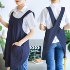 NEWGEM Japanese Linen Cross Back Cooking Aprons for Women Men with Pockets Cute for Baking Kitchen