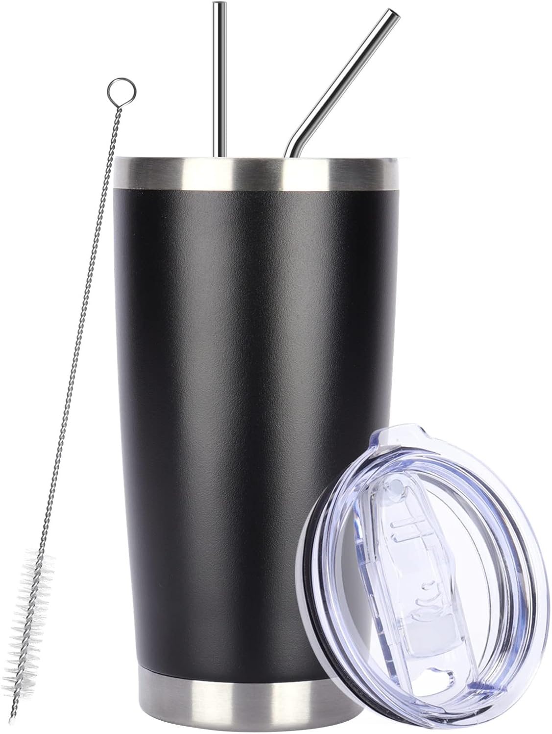 Pandance 20oz Stainless Steel Insulated Tumblers with Lid and Straw Bulk, Double Wall Vacuum Water Cups for Hot & Iced Coffee Drinks Travel Mug (Black, 1 pack)