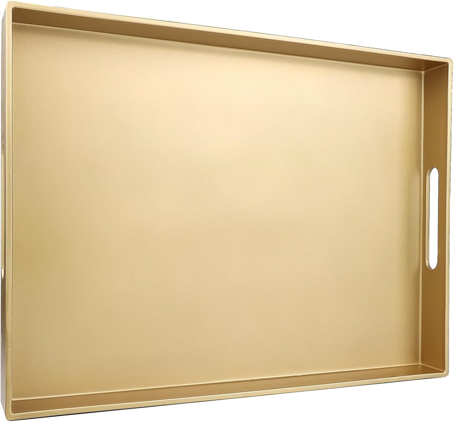 Gold Serving Tray for Coffee Table, Rectangular Plastic Decorative Tray with Handles for Entertaining, Outdoor Patio, Living Room, Ottoman, Bathroom Counter, 11.8”*15.7”*1.6”