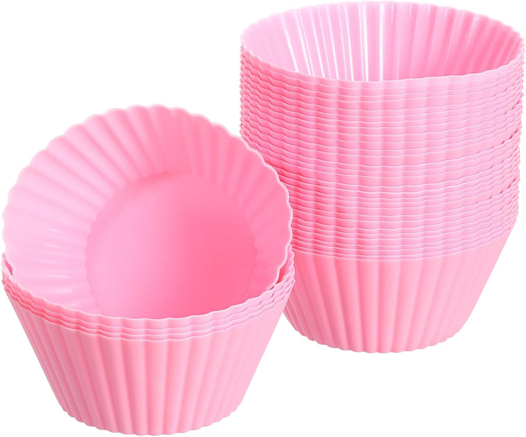 uxcell 36Pcs Silicone Cupcake Liners, Non-Stick Baking Cups, for Cooking Eggs, Baking Muffins and Make a Cake(Pink)