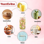 Matcha Girly Glass Cup, Matcha Lovers Gift, Kawaii Latte Girly Glass Tumbler, 16 oz Cafe Aesthetic Iced Coffee Cup with Lid Straw