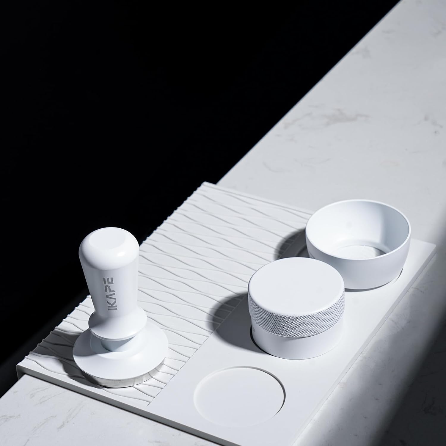 IKAPE 53.3mm Espresso Tamper, Premium Barista Coffee Tamper with Calibrated Spring Loaded, 100% Flat Stainless Steel Base Tamper Fits for Breville Series 54mm Portafilter Basket(White)