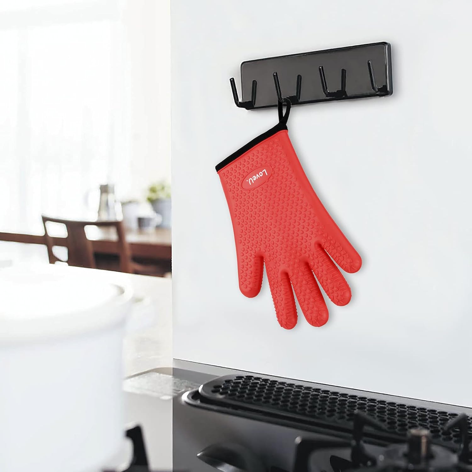 Kitchen Oven Gloves - Silicone and Cotton Double-Layer Heat Resistant Oven Mitts/BBQ Gloves/Grill Gloves - Perfect for Baking and Grilling - 1 Pair (Small, Red)