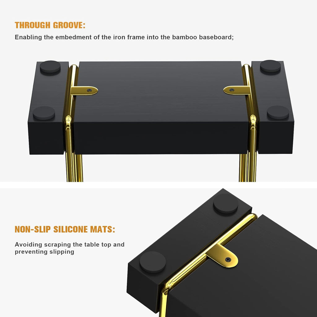 Napkin Holder for Table, Gold Kitchen Accessories for Dining Table Farmhouse Cocktail Picnic Rustic Bamboo Iron Wood Holders for Mail Bills Suitable for All Dining Room Decor Gold & Black