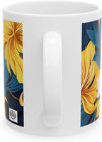 11 OZ Novelty Coffee Mugs - Christmas Gift (White & Yellow Flower Mug)