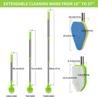 Scrub Cleaning Brush with Long Handle 35'' - Extendable Floor Scrubber with 1 Stiff Bristles & 3 Sponge Brush, Adjustable Lightweigh Detachable Kitchen Brush for Baseboard Shower Bathroom Bathtub Tile