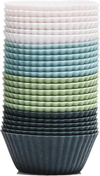 The Silicone Kitchen Reusable Mini Silicone Baking Cup, Non-Toxic, BPA Free, Dishwasher Safe, Mini, 24 Pack, White Blue Green