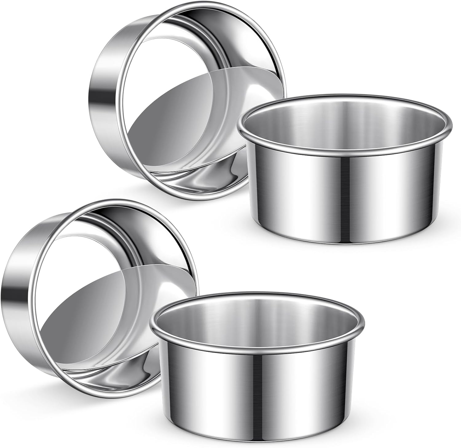 4 Inch Cake Pan Set of 4, Removable Bottom & Easy Releasing Mini Cake Pan, 304 Stainless Steel Round Cake Pan, Leakproof & Nonstick Small Cake Baking Pans, Non-Toxic & Healthy