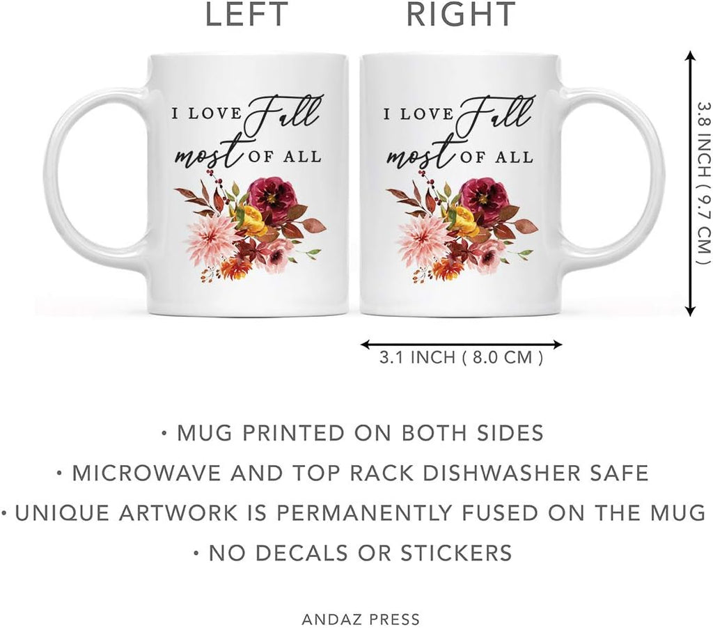 Andaz Press Fall Burgundy Marsala 11oz. Ceramic Coffee Tea Mug, I Love Fall Most Of All, 1-Pack, Floral Blooms Graphic, Friend, Family, Coworker, Autumn Season, Thanksgiving Ideas