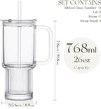 KEMORELA 2-Pack 26oz Ribbed Glass Tumblers with Handle and Lid – Large Aesthetic Iced Coffee Cups with Straws, Modern Textured Glass Mugs for Smoothies, Tea, Juice & Cold Beverages, Dishwasher Safe