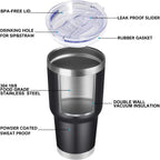 DOMICARE 30 oz Tumbler with Lid and Straw, Stainless Steel Tumblers Bulk, Insulated Vacuum Double Wall Travel Coffee Mug, Durable Powder Coated Tumbler Cups (Black, 12)