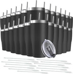 25 Pack 30oz Stainless Steel Tumblers Bulk Reusable Travel Mugs with Lid, Double Wall Powder Coated Coffe Cup for Home, Office, Outdoor Suitable for Vehicle Cup Holders Black