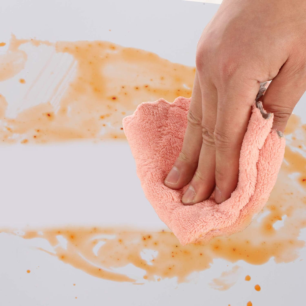 kimteny Cleaning Cloths Kitchen Towels Microfiber Washcloths Lint Free Dish Cloth Reusable Dishtowels Household Super Absorbent Fast Drying, 10"x10", Pack of 5 (Pink-Grey)