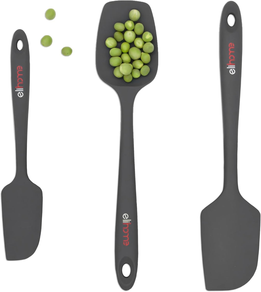 Elihome Chef Series 3 Piece Silicone Spatula Set - 600°F Heat Resistant Non Stick Rubber Kitchen Scraper Spatulas for Cooking, Baking, and Mixing – BPA Free and LFGB Certified Silicone (Grey)