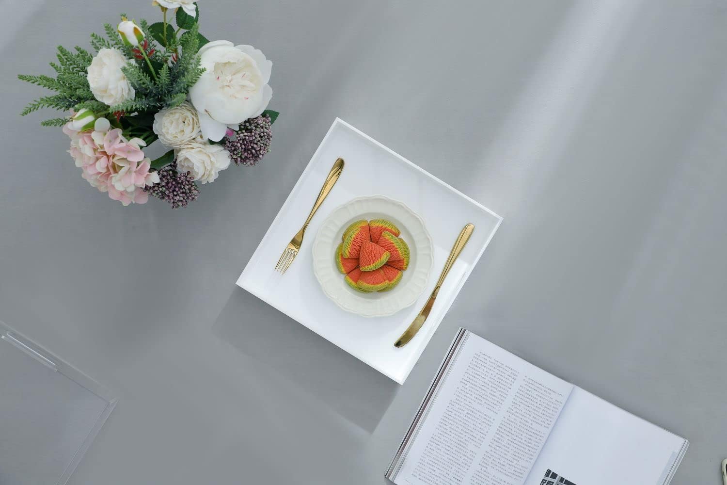 Glossy White Sturdy Acrylic Serving Tray with Handles-12x12 Inch-Serving Coffee,Appetizer,Breakfast,Butler-Kitchen Countertop Tray-Makeup Drawer Organizer-Vanity Table,Ottoman Tray-Decorative