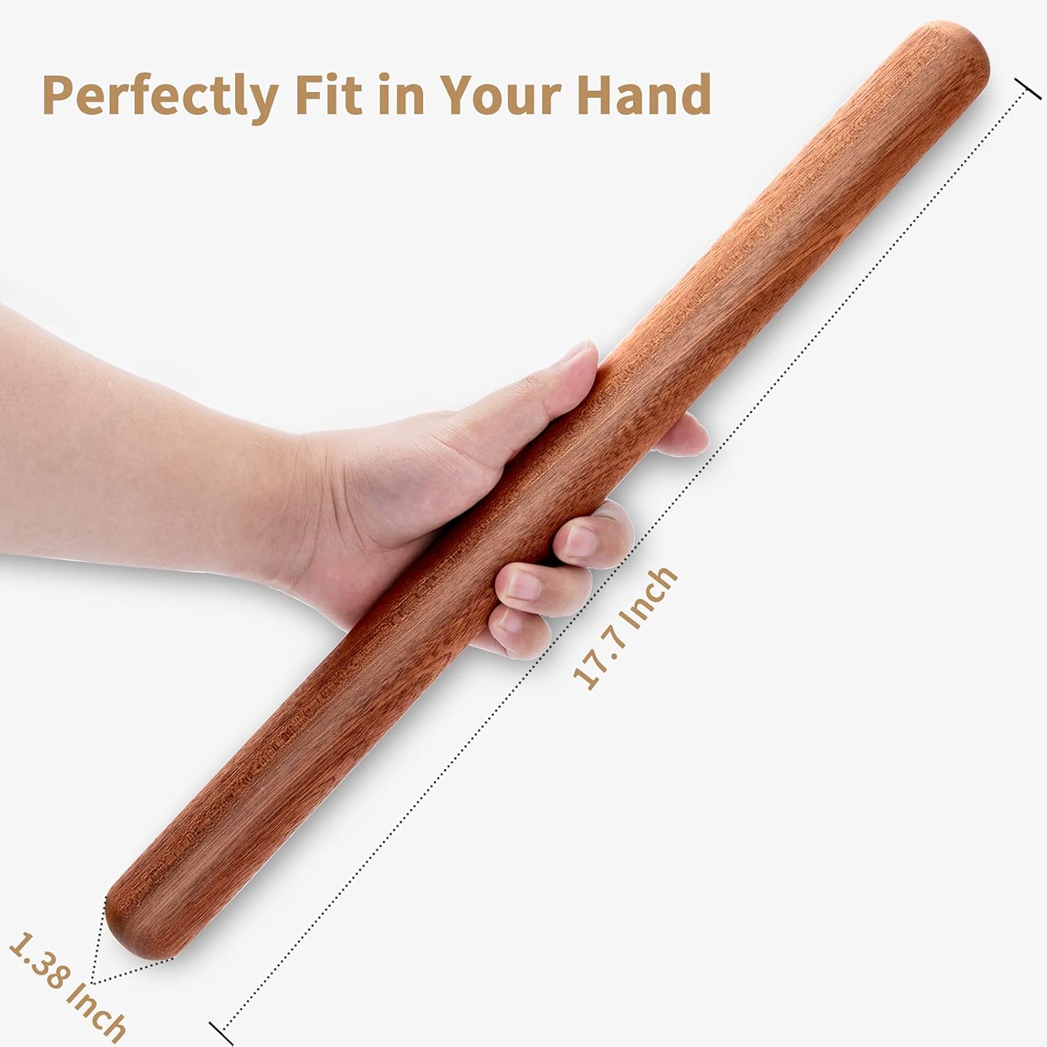 Aisoso French Rolling Pin, 17.7 Inches Wood Rolling Pin for Baking Extra Long Thickened, Classic Wooden Dough Roller for Fondant Pizza Pie Crust Cookie Pastry, Essential Kitchen Utensil, Brown