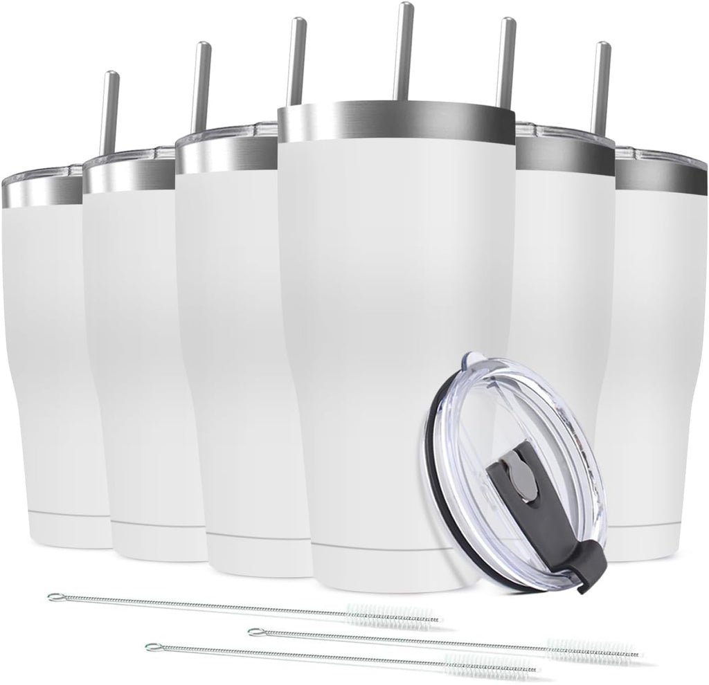 6 Pack 30oz Stainless Steel Tumblers Bulk Reusable Travel Mugs with Lid, Double Wall Powder Coated Coffe Cup for Home, Office, Outdoor Suitable for Vehicle Cup Holders