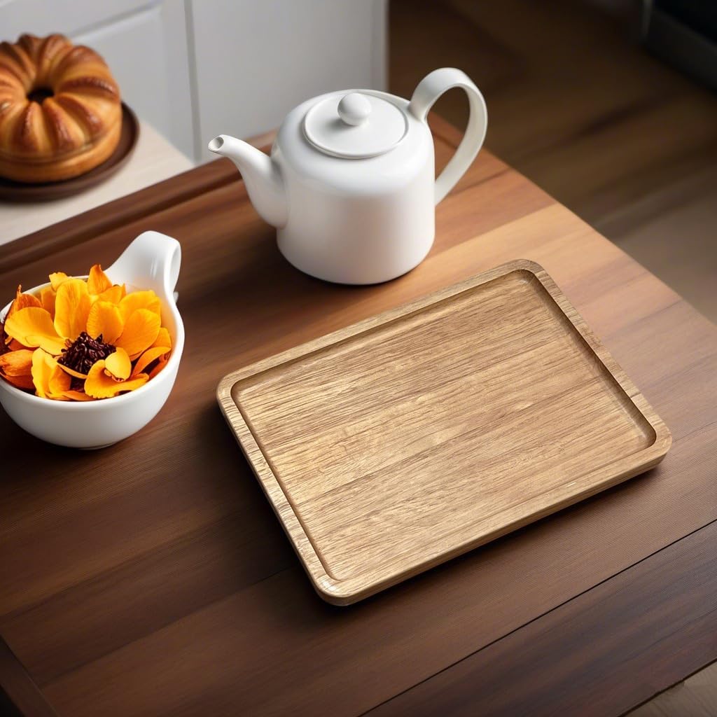 Wood Tray for Coffee Tea Large Wooden Serving Tray for Food Fruit Snack Decorative Serving Platter, 15.7x11.8 Inches