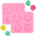 2 Pcs Tropical Flowers and Leaves Silicone Mold Set Plumeria,Hibiscus,Monstera Leaf for Diy Chocolate,Candy,Gummy Molds,Fondant,Cupcake Topper,Hawaiian Party Decoration(Pink)