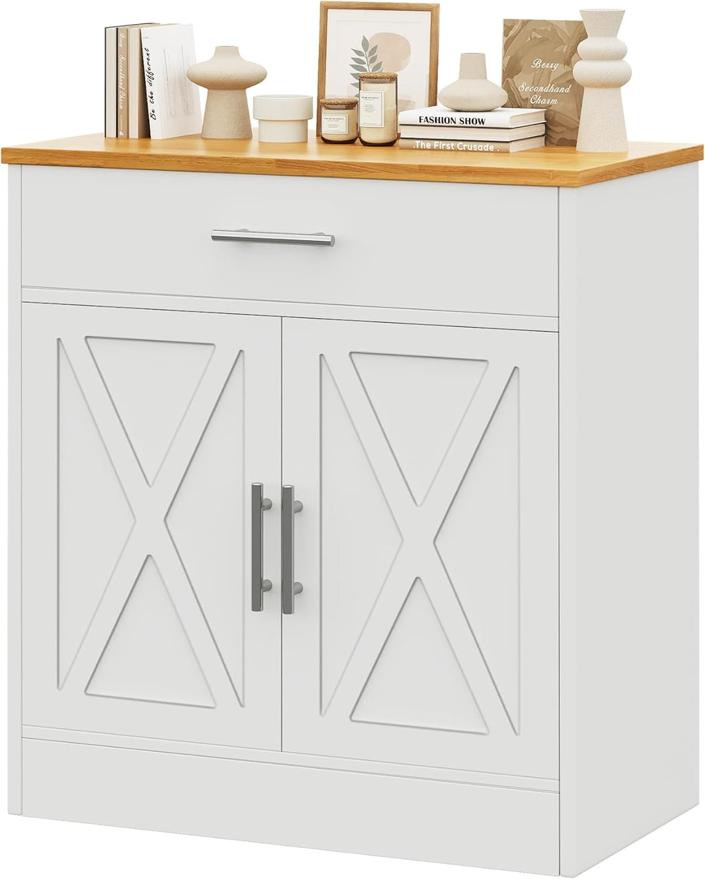 Vongrasig Sideboard Buffet with Storage, Modern Kitchen Storage Cabinet with 1 Drawer and 2 Doors, Wood Coffee Bar Buffet Table for Kitchen, Dining Room, White