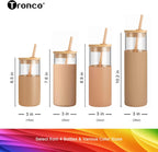 Tronco 24 oz Glass Tumbler with Straw and Lid - Smoothie and Iced Coffee Cup - Bamboo Lid and Protective Silicone Sleeve - BPA-Free