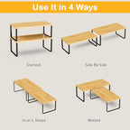 Cabinet Shelf Organizers, 15.7 inches Large Kitchen Counter Shelf, Set of 2 Wood Kitchen Pantry Organizer, Storage Shelves for Countertop, Spice Rack, Stackable, Expandable, Metal Black, Nature