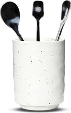 Ceramic Spoon Holder for Coffee Bar, Upright Tea Spoon Holder Cup, Coffee Stirrers Straws Stir Stick Holder, White