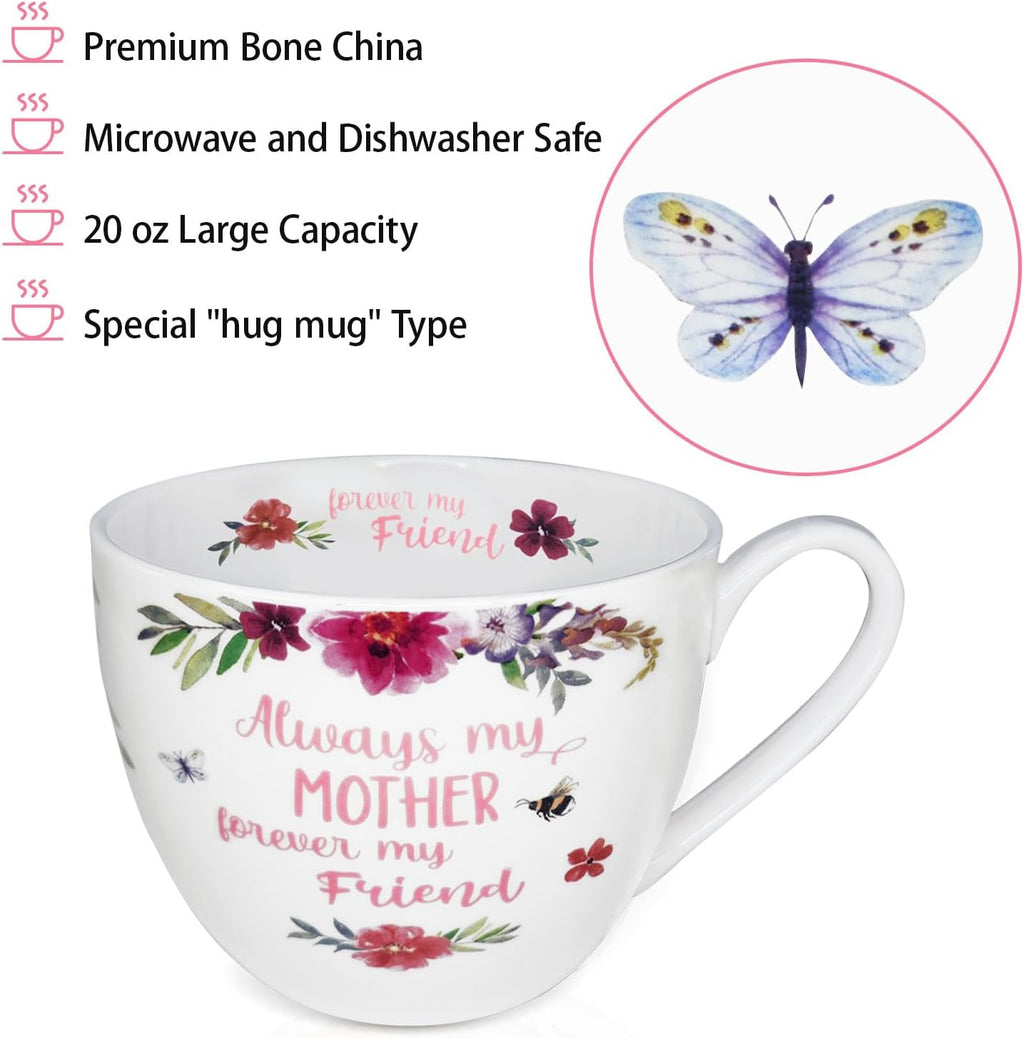 Mom Mugs for Daily Coffee and Tea, Premium 20 oz Bone China Coffee Tea Hug Mug, Perfect Holiday, Birthday, and Mother's Day Gift for Moms, Designed in England by Harvest Green Studio