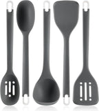 Silicone Kitchen Cooking Utensils Set: MOACC Heat Resistant 13inch Long Kitchen Gadgets, BPA Free Non Stick Rubber Cook Accessories For Food Prep, Frying, Serving, Basting (Dark Grey)