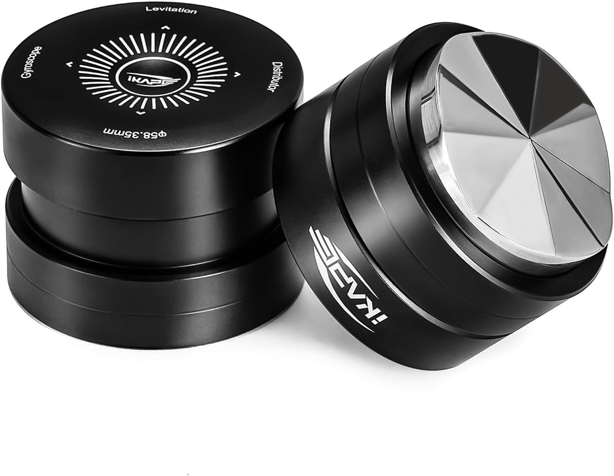 IKAPE 58.35MM Espresso Coffee Distributor, Coffee Dual-Bearing & High-Speed Distribution Tools, Adaptive Height Coffee Tamper Leveler for Over 58mm Portafilters