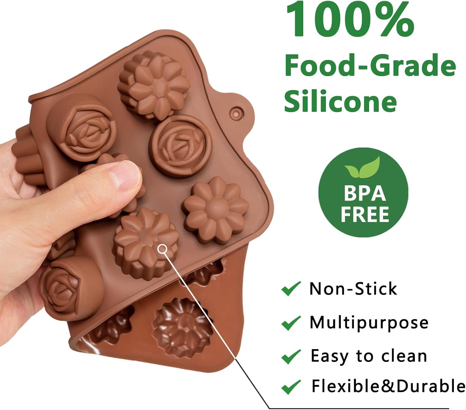 6 Pack Chocolate Molds Candy Molds Silicone, Food-Grade Non-Stick Jello Mold, Crayon Mold, Silicone Baking Mold, BPA Free, including Flower, Heart, Star, Round, Square, Whirlpool