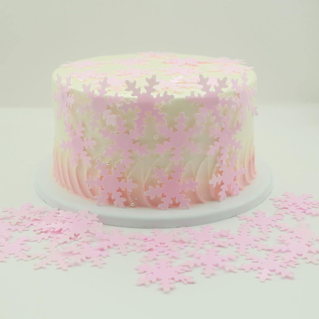 Gyufise 50Pcs Pink Edible Cupcake Cake Toppers Snowflake Cake Decorations for Christmas Winter Frozen Theme Party Supply Decoration