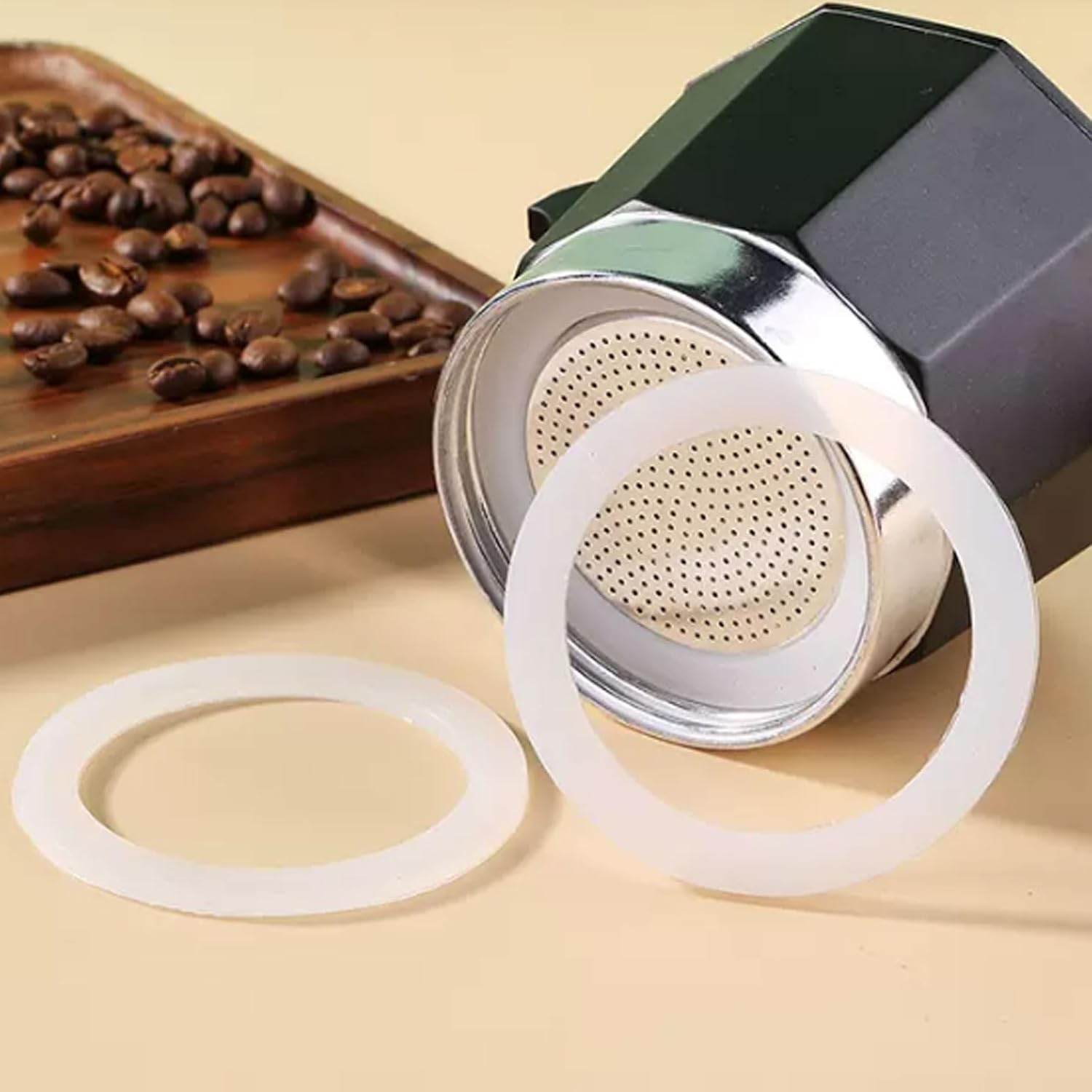 2 Pcs Filter with 3 Pcs Silicone Gasket Seals for 6 Cup Stovetop Espresso Coffee Maker Replacement Parts for DITOSH Aluminium Moka Pot