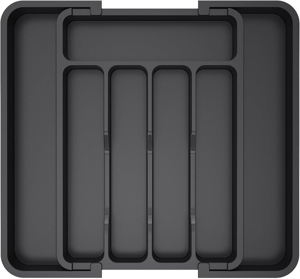 Lifewit Silverware Drawer Organizer, Expandable Utensil Tray for Kitchen, BPA Free Flatware and Cutlery Holder, Adjustable Plastic Storage for Spoons Forks Knives, 8.5"-14.1" x 12.1", Black