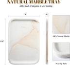 Koville Marble Tray, 12"x8" Marble Vanity Tray for Bathroom Kitchen Countertop, Rectangular Stone Tray for Cosmetics Perfume Trinket, Decorative Catchall Trays (Golden Calacatta)