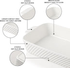 Sweejar Ceramic 13 x 9 Baking Pan, Cake Baking Dish for Brownie, Porcelain Striped Casserole Dishes for Oven with Handle for Lasagna, Family Dinner(White)