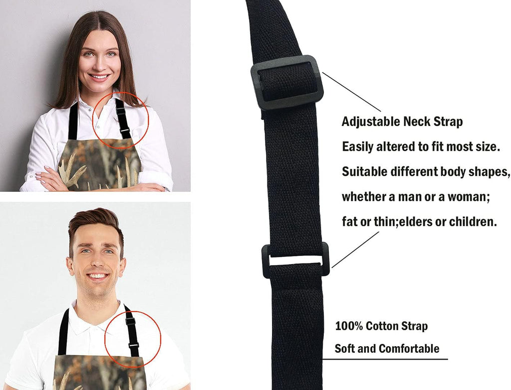 Deer Grass Hunting Bib Apron with Adjustable Neck for Men Women,Suitable for Home Kitchen Cooking Waitress Chef Grill Bistro Baking BBQ Apron