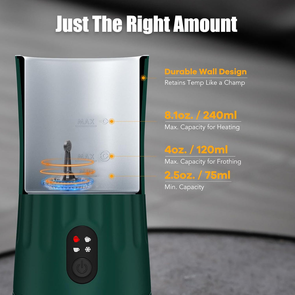 Milk Frother, Upgraded 4-in-1 Milk Frother and Steamer, Hot and Cold Foam Maker and Milk Warmer with Temperature Control & Auto Shut-Off, Frother for Coffee, Latte, Cappuccino, Matcha(Green)