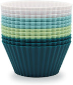 Silicone Baking Muffin Cups 12 Pack, Reusable Cupcake Liners Cake Molds, BPA Free, Dishwasher Safe(White, Green, Navy, Dusty Blue)