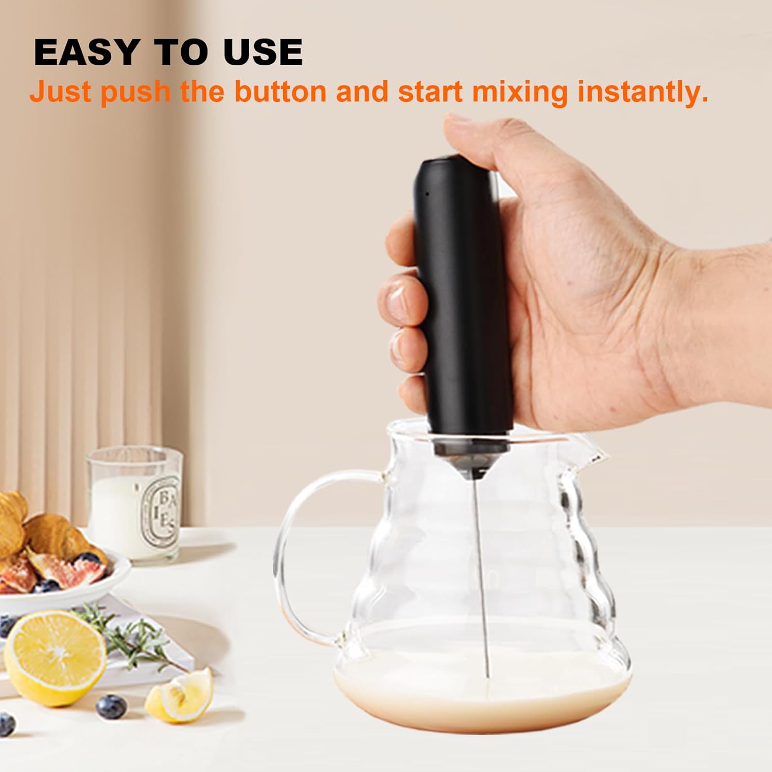 Rechargeable Milk Frother with Cover, Easy to Carry Drink Mixer Handheld, Electric Frother Wand for Coffee, Latte, Cappuccino, Frappe Drink, Hot Chocolate, Black