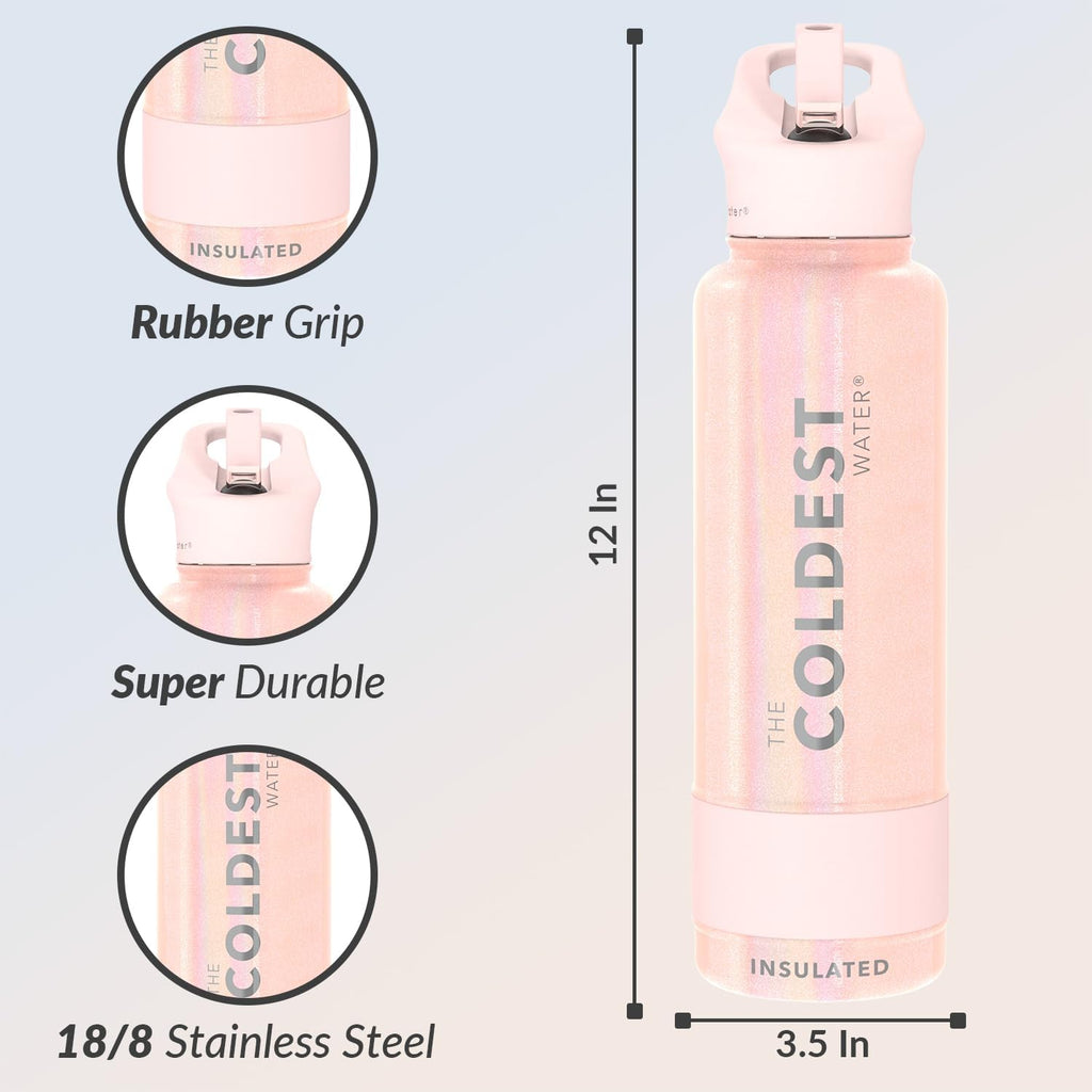 Coldest Insulated Water Bottle with Straw Lid - Stainless Steel Metal Insulated Bottle for Men & Women (Forever Pink Glitter, 40 oz)