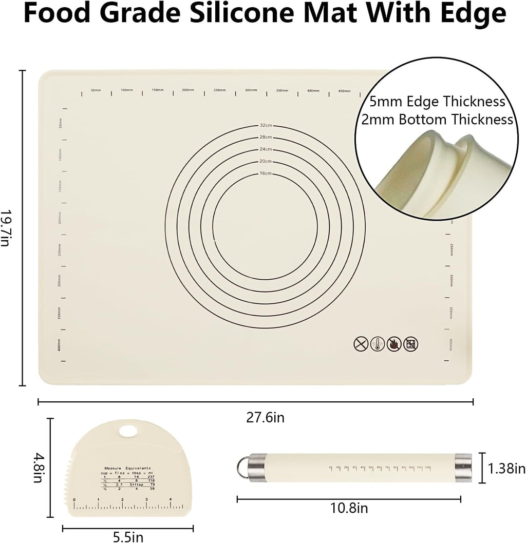 28" X 20" Dough Mat for Counter, Pastry Mats for Rolling Dough, Silicone Baking Mat with Measurements, Non Stick Silicone Pastry Mat, Kneading Counter Mat for Pastry, Bread, Cookies, Pizza