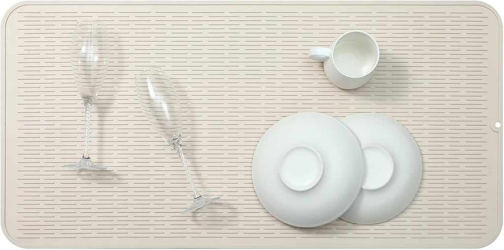 Silicone Dish Drying Mat for Multiple Usage,Easy clean,Eco-friendly,Heat-resistant Silicone Mat for Kitchen Counter or Sink,Refrigerator or Drawer Liner Tapioca 5XL 36inches x 18inches