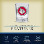 Heritage Pewter Louisville Square Shot Glass | Hand-Sculpted 1.5 Ounce Shot Glass | Intricately Crafted Metal Pewter Alma Mater Inlay