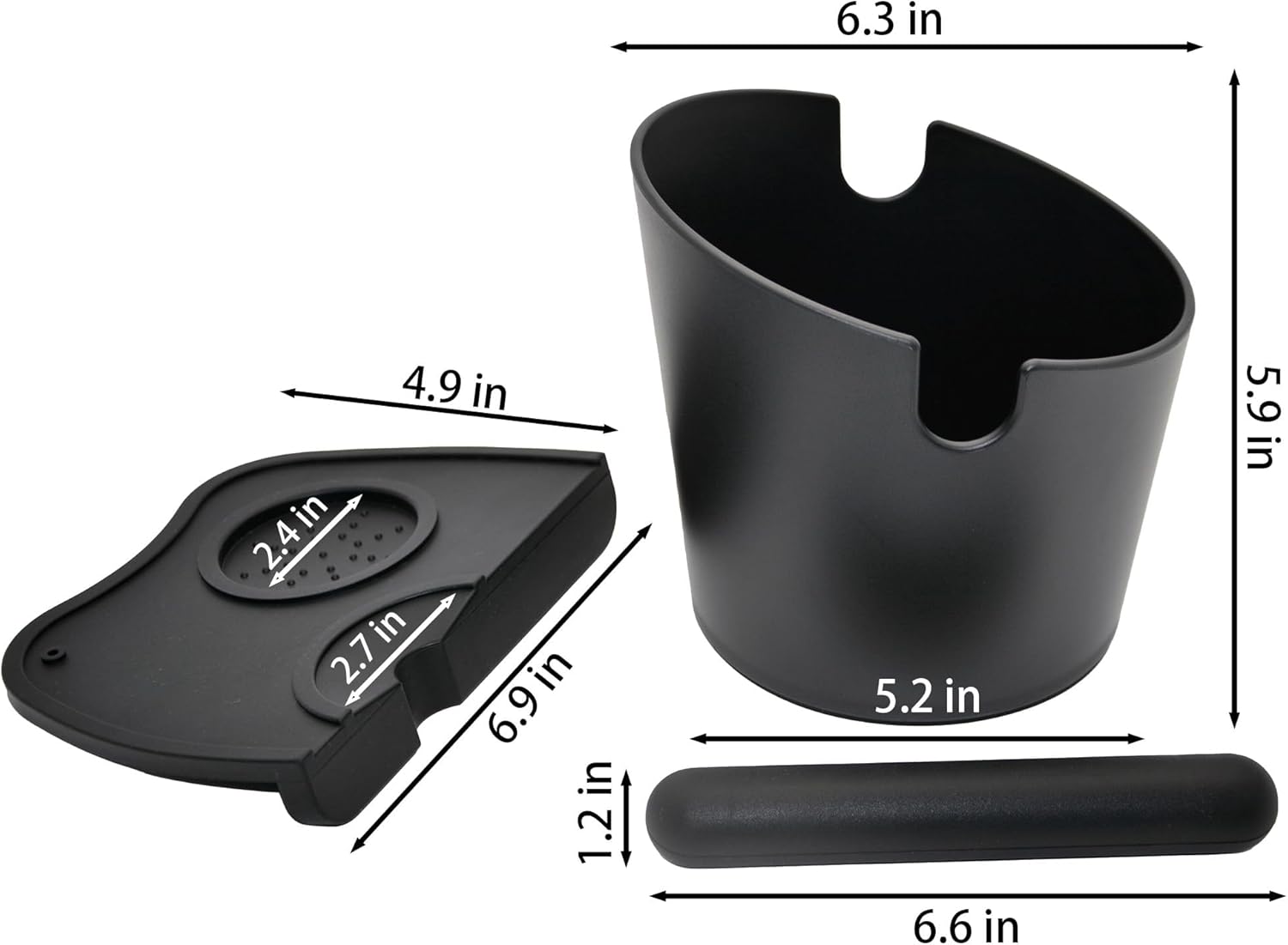 6.3 inch Large Espresso Knock Box Silicone coffee Tamper Mat Espresso Machine Accessories Set of 2 with Removable Knock Bar and Anti-Slip Base for Home Office Barista Tools for Bar Shop